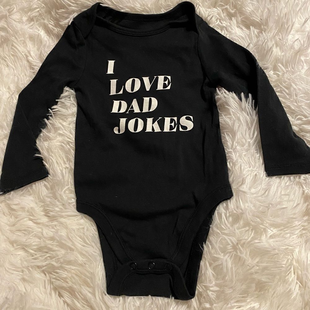 Jumping Beans Baby Bean 12M “I Love Dad Jokes” Black Long Sleeve Onesie
